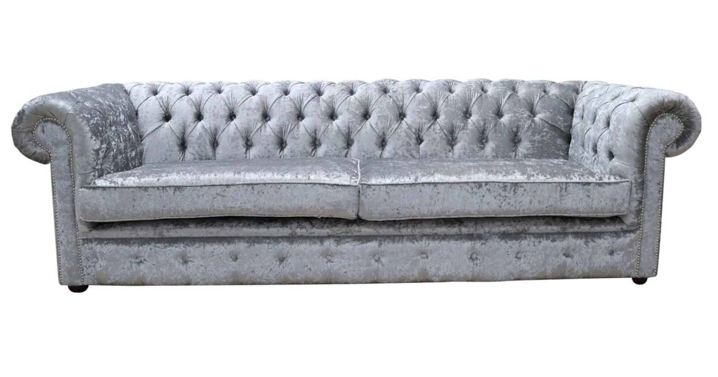 Chesterfield 4 Seater Sofa Shimmer Silver Velvet Fabric