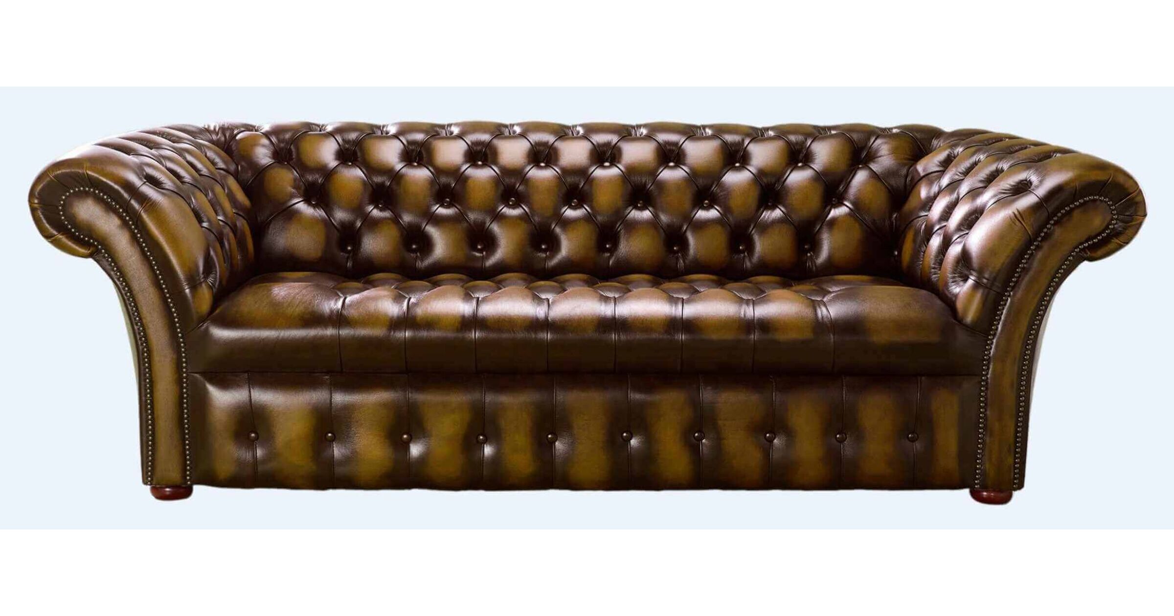 Chesterfield 3 Seater Balmoral Buttoned Seat Leather Sofa Antique Gold