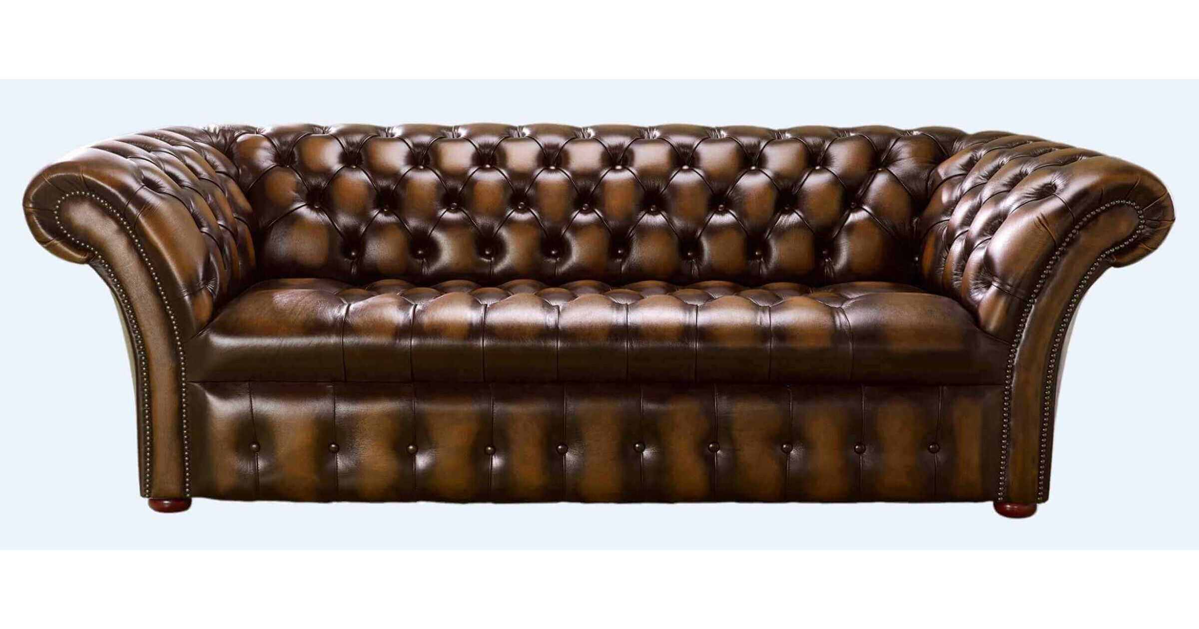 Chesterfield 3 Seater Balmoral Buttoned Seat Sofa Antique Tan Real Leather