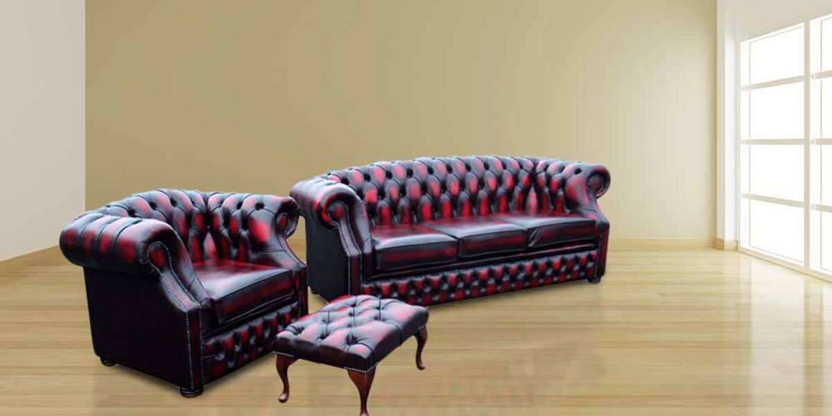 Chesterfield Buckingham 3+1+Footstool Sofa Suite Antique Oxblood Leather