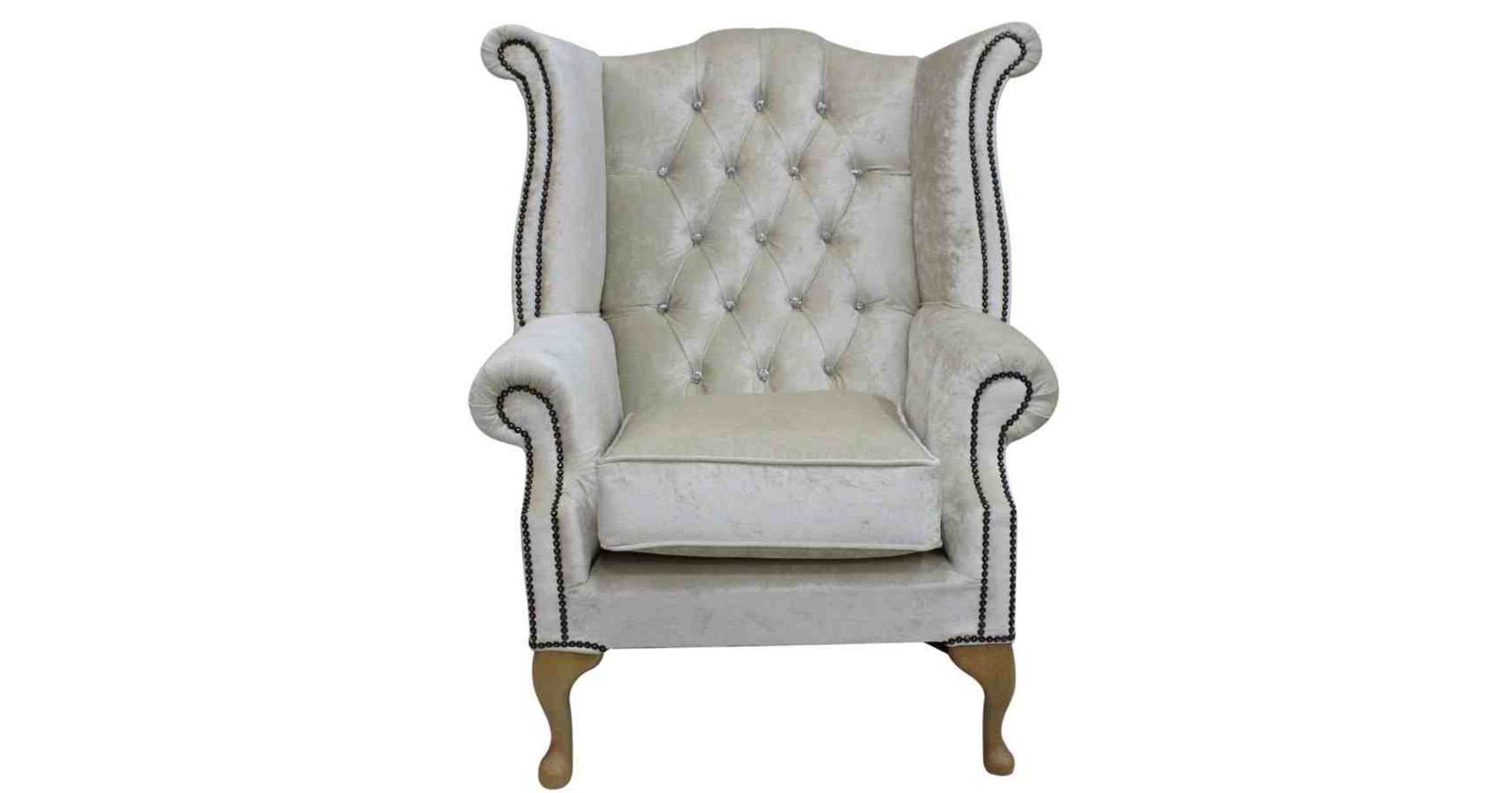 Chesterfield Crystal Queen Anne High Back Wing Chair Boutique Ivory