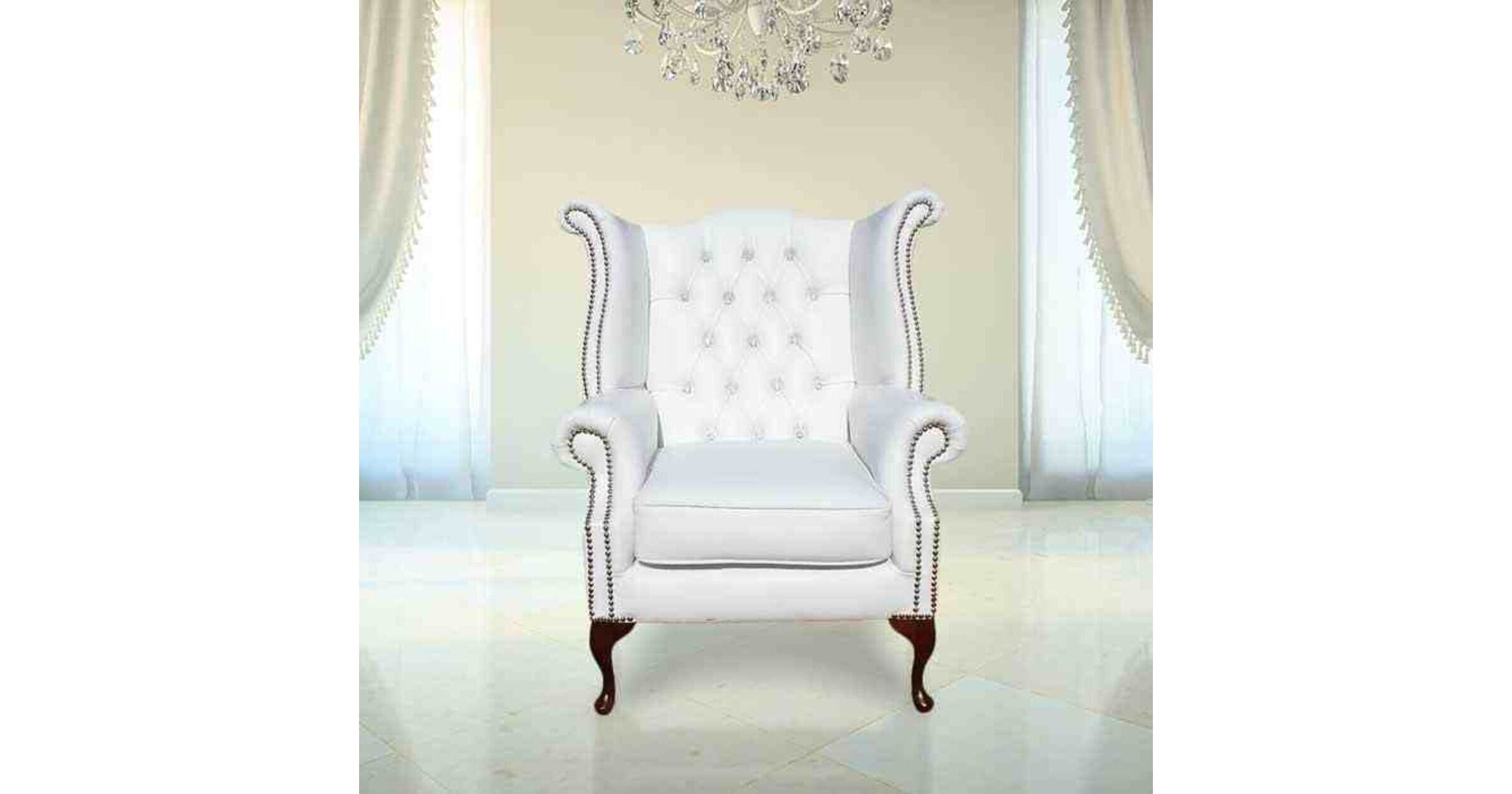 Chesterfield CRYSTALLIZED™ Elements Queen Anne High Back Wing Chair White Leather