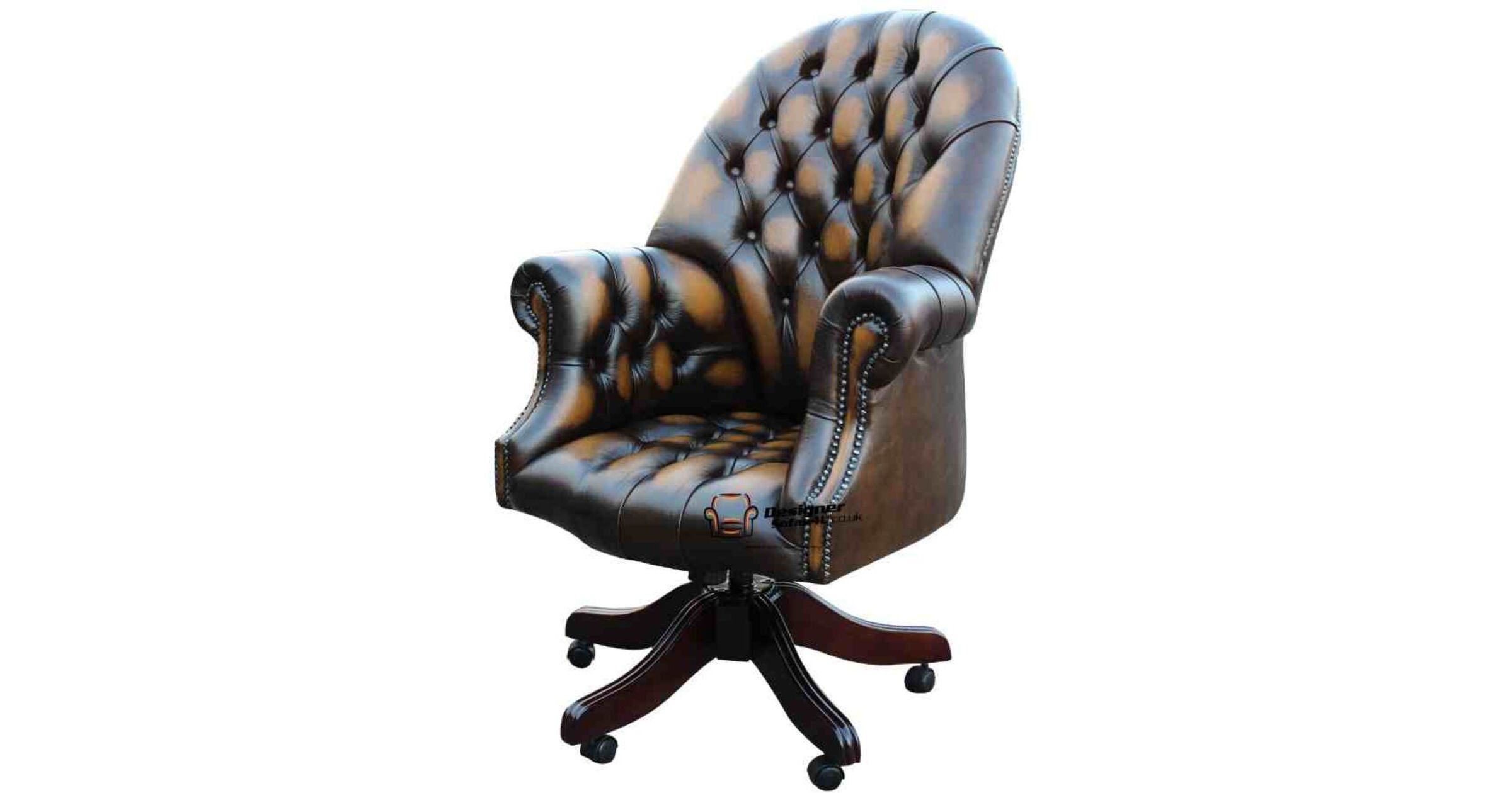 Chesterfield Directors Chair Antique Gold Real Leather Office Chair