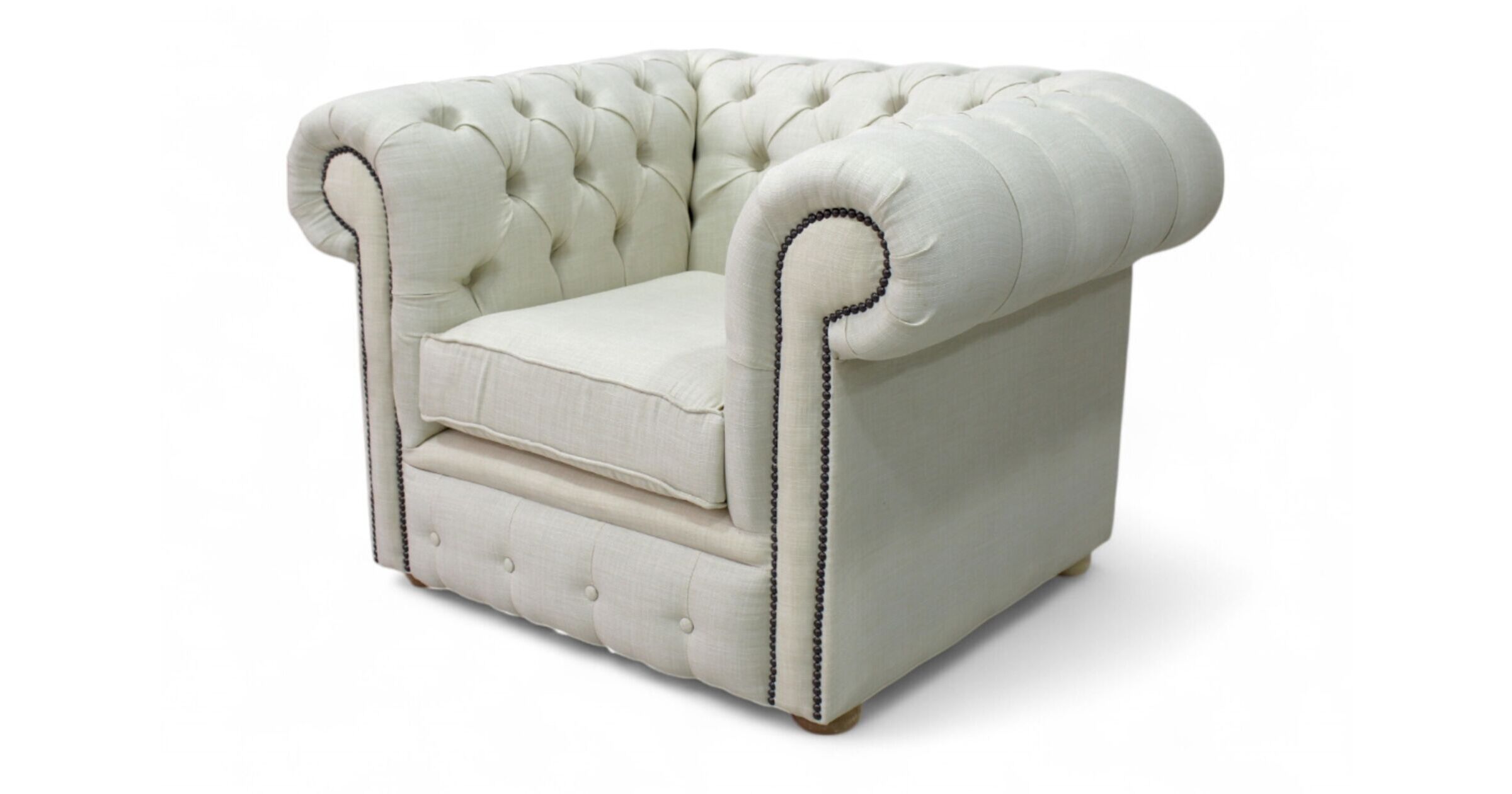 Chesterfield Low Back Club Armchair Charles Cream Linen Fabric