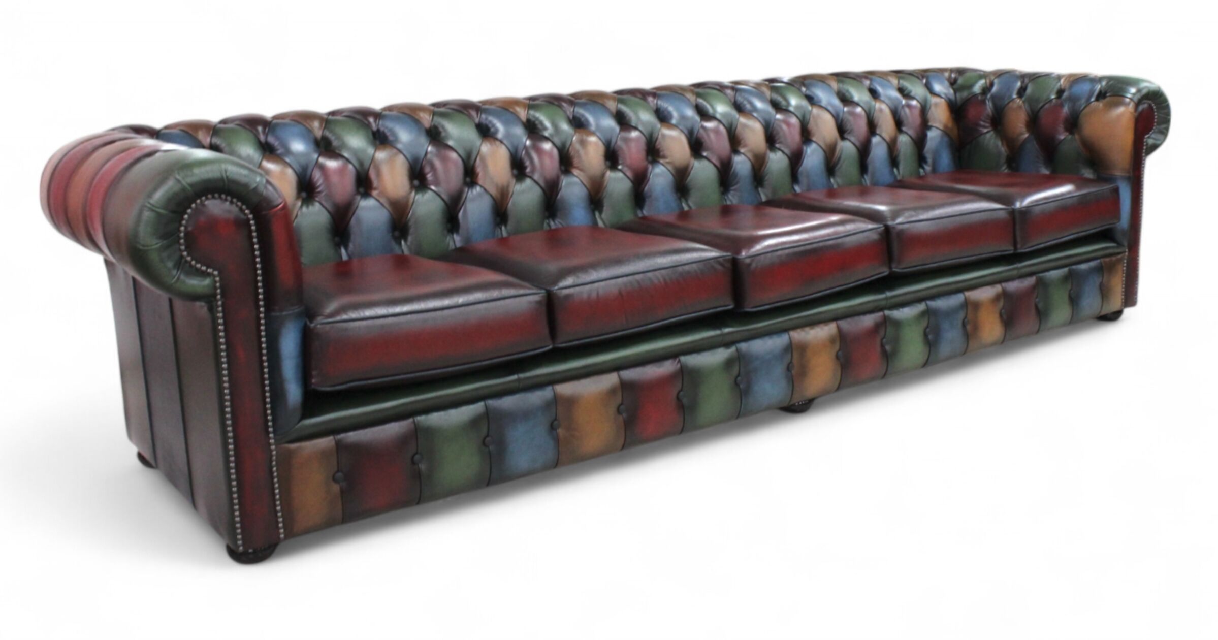 Chesterfield Patchwork Antique 5 Seater Settee Leather Sofa Offer