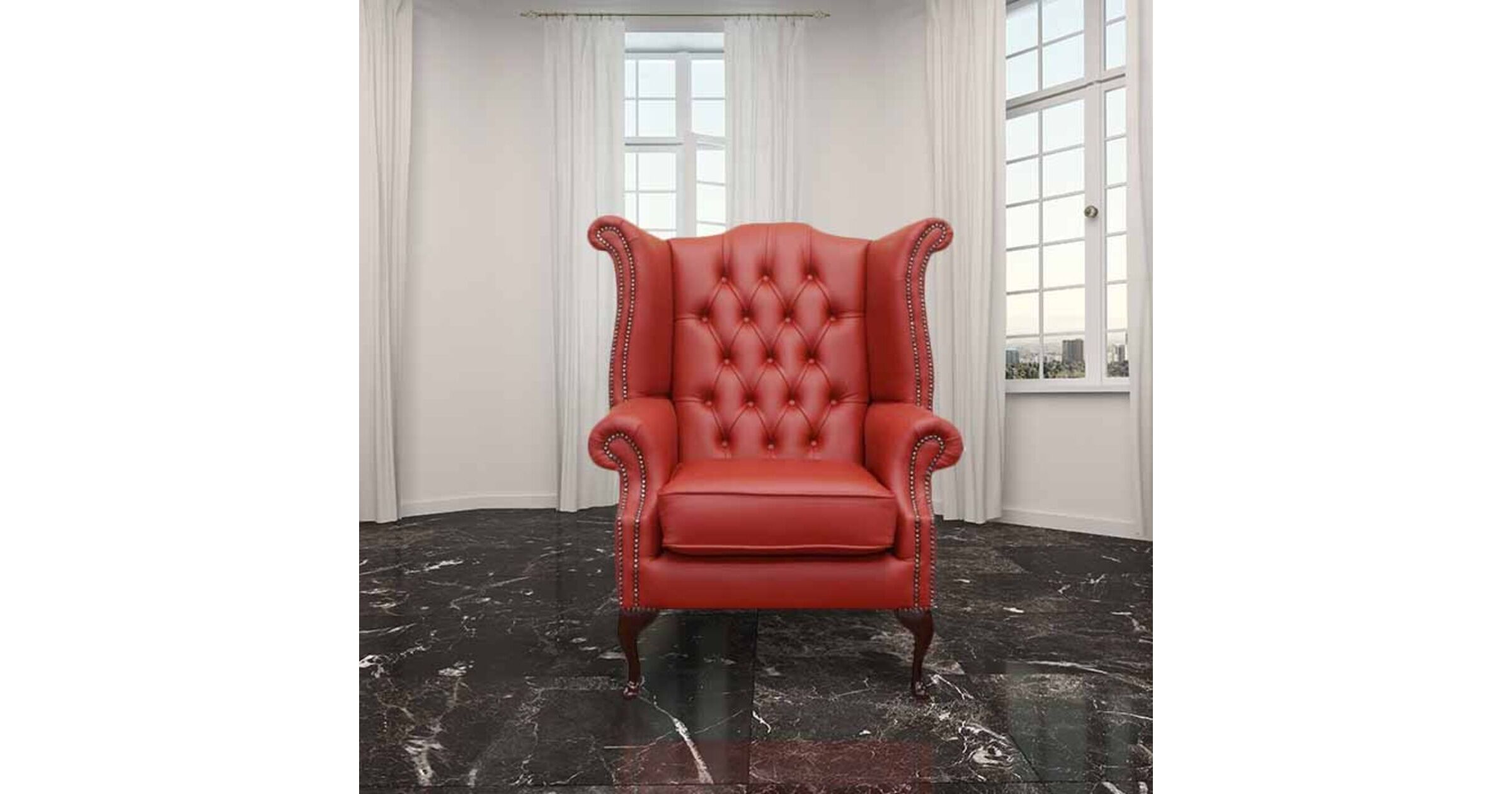 Chesterfield Queen Anne High Back Wing Chair Poppy Red