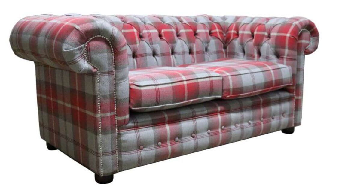 Chesterfield Tartan 2 Seater Sofa Balmoral Cherry Fabric