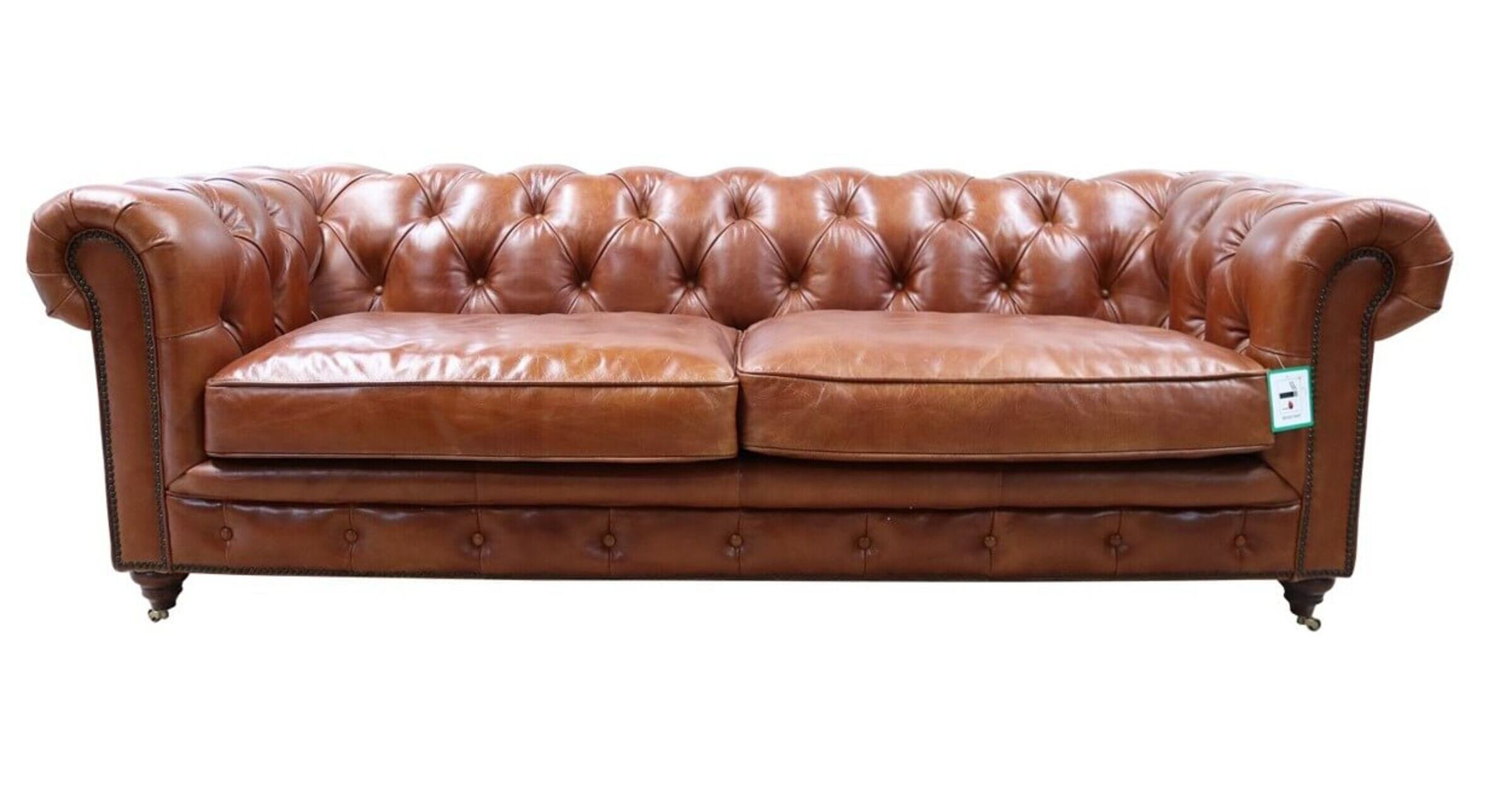 Earle Grande Chesterfield 3 Seater Vintage Tan Real Leather Sofa