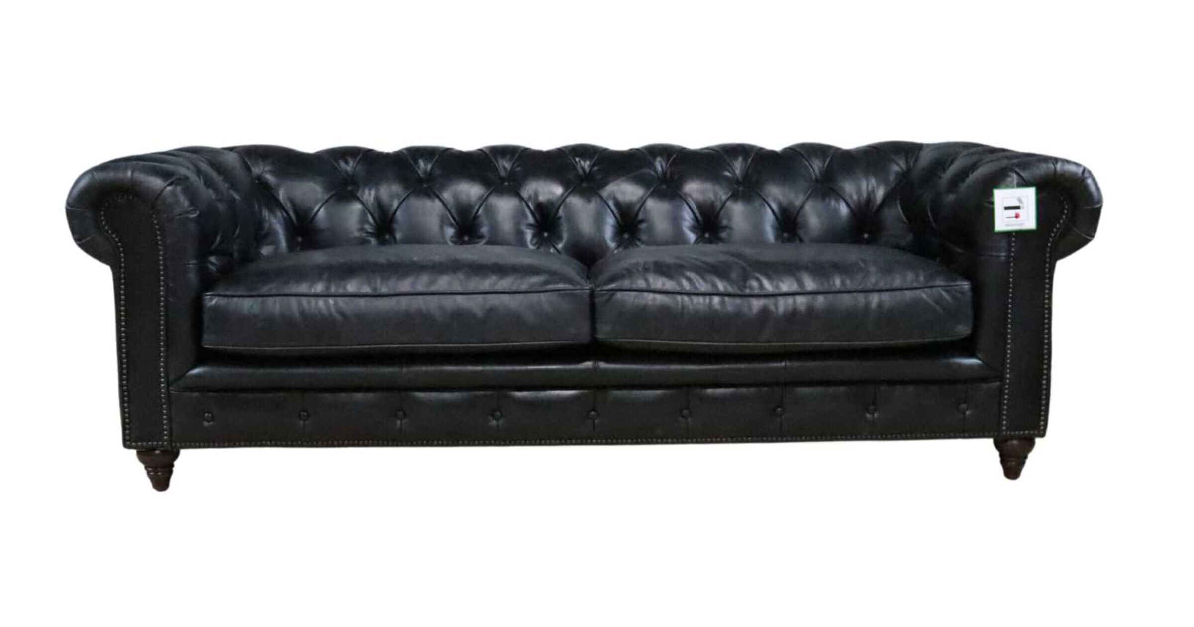 Earle Grande Chesterfield 3 Seater Vintage Black Real Leather Sofa