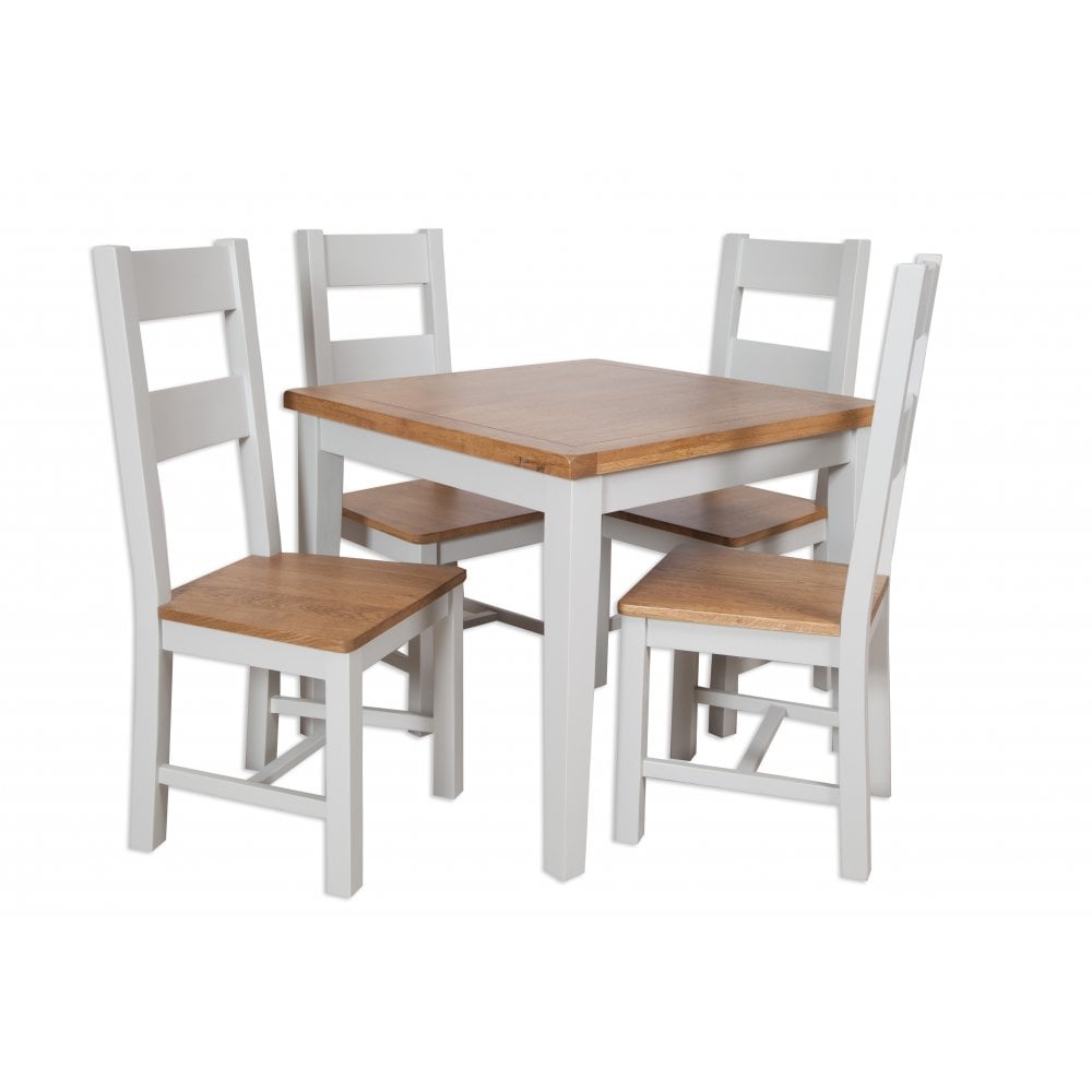 St.Ives French Grey & Oak Square Dining Table & 4 Matching Ladder Back Dining Chairs