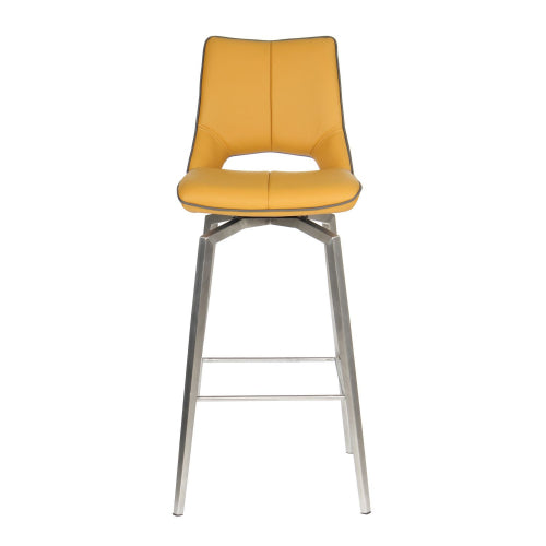 Mako Yellow & Grey Stitch Leather Swivel Bar Stool