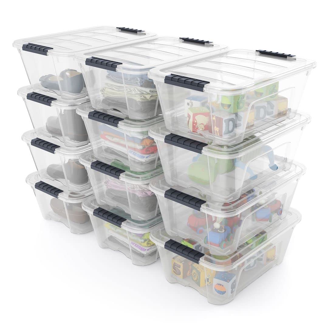 Giantexuk 12 packs storage boxes, 12l stackable transparent latching container with lid