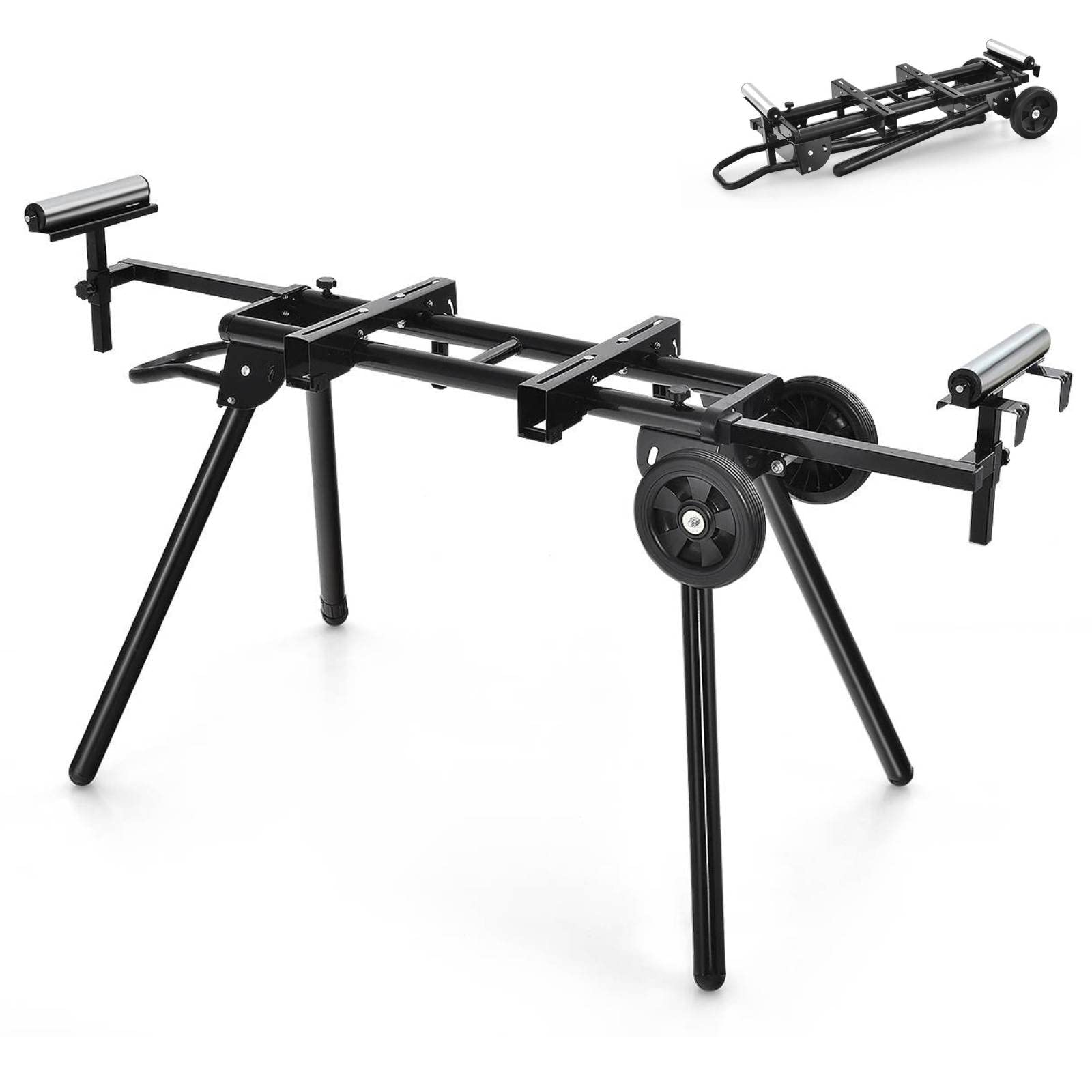 Giantexuk mitre saw stand with wheels, universal folding saw bench stand with extending support arms