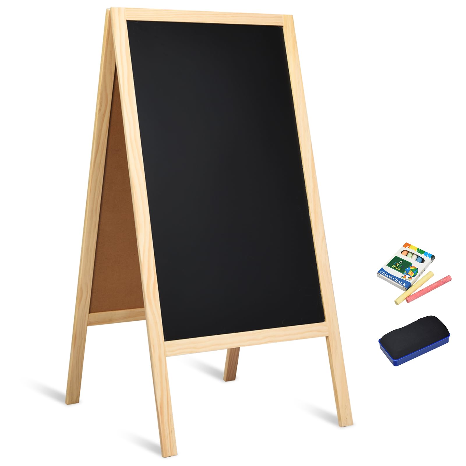 Giantexuk a frame magnetic chalkboard, 98x50cm double sided blackboard with eraser & colored chalks