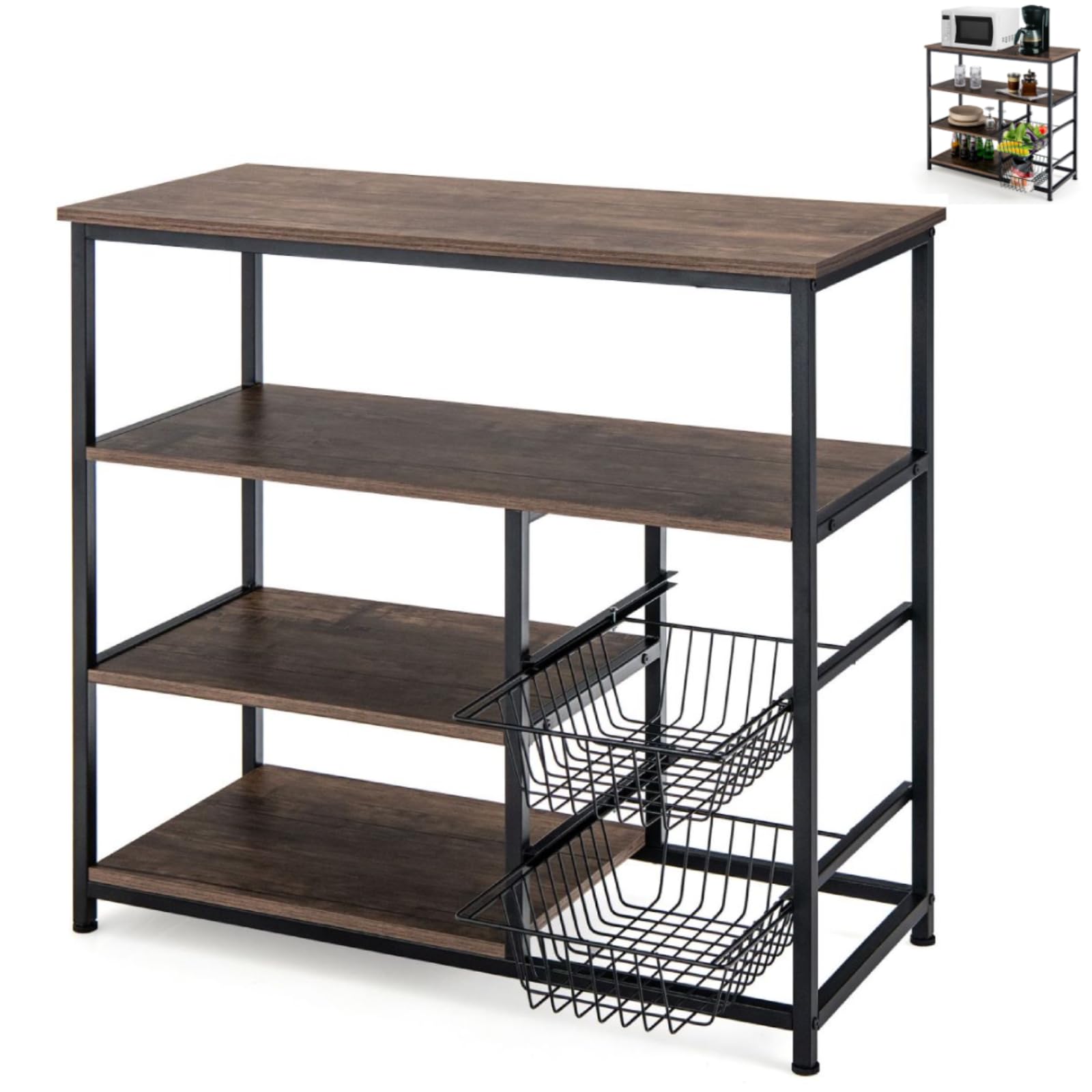 Giantexuk kitchen baker’s rack, microwave oven stand with mesh baskets, wheels & hooks (no wheels, no hooks, 2 baskets)