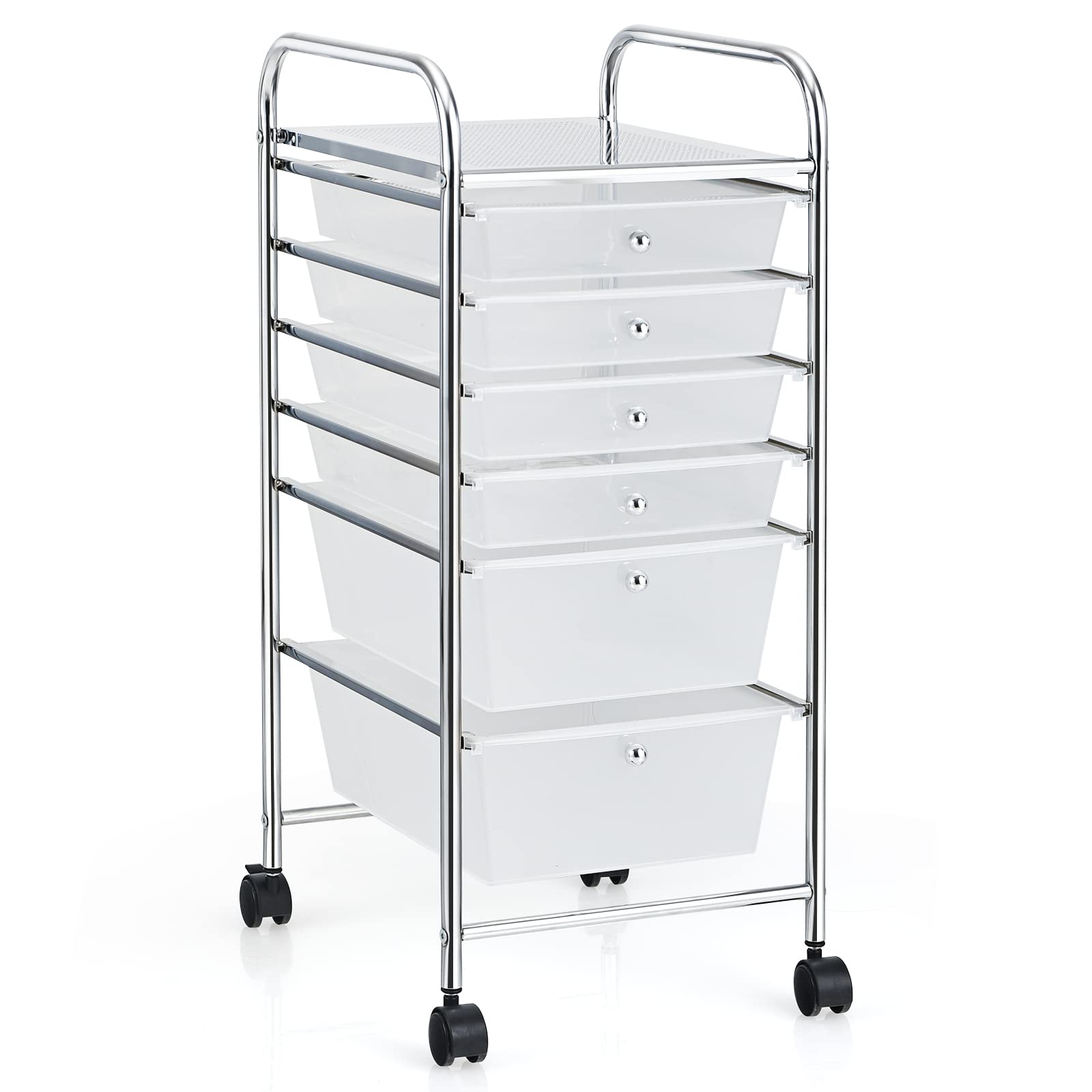 Giantexuk 6 drawers storage trolley, multipurpose utility rolling cart on wheels, plastic shelving organizer unit (6 drawers, transparent)