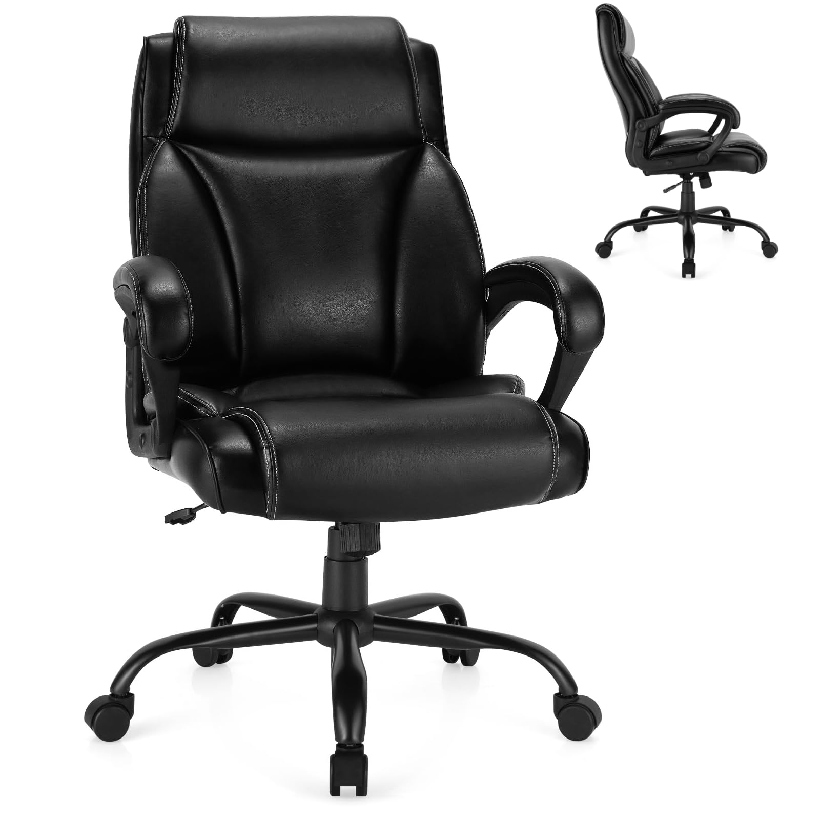 400lbs pu leather office chair, height adjustable big & tall executive chair, black