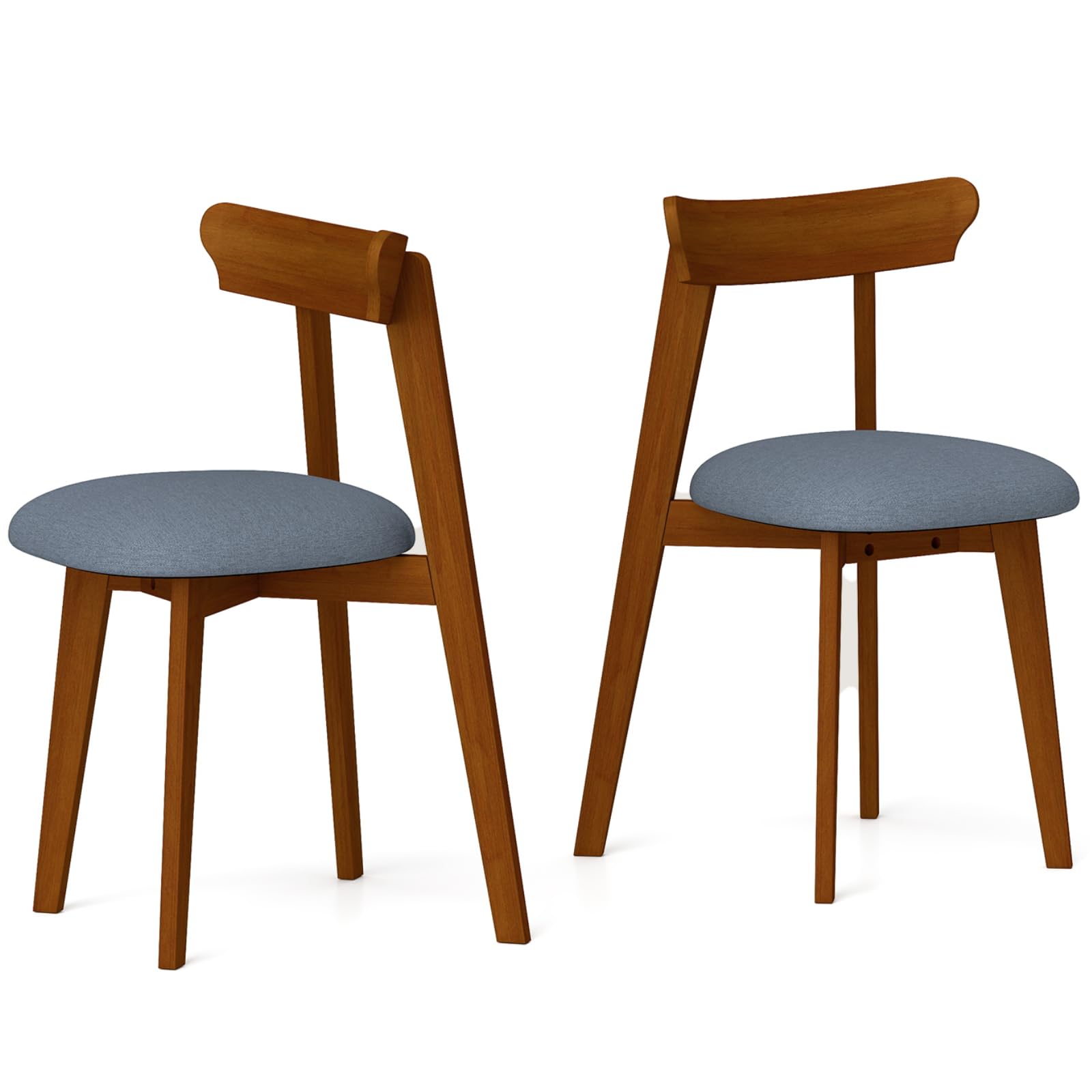 Dining chairs set of 2, upholstered kitchen chairs with curved backrest & linen-like fabric padded seat