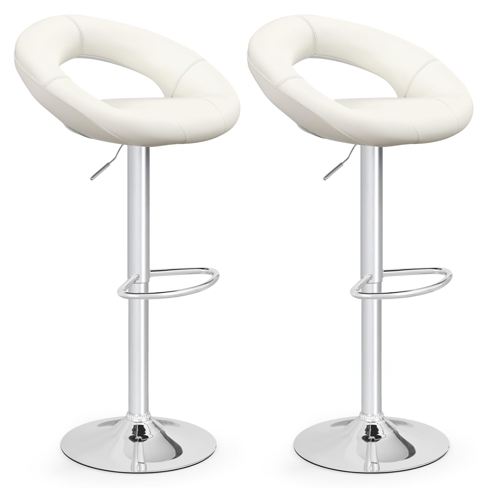 Bar stools set of 2, height adjustable swivel gas lift counter chairs with footrest