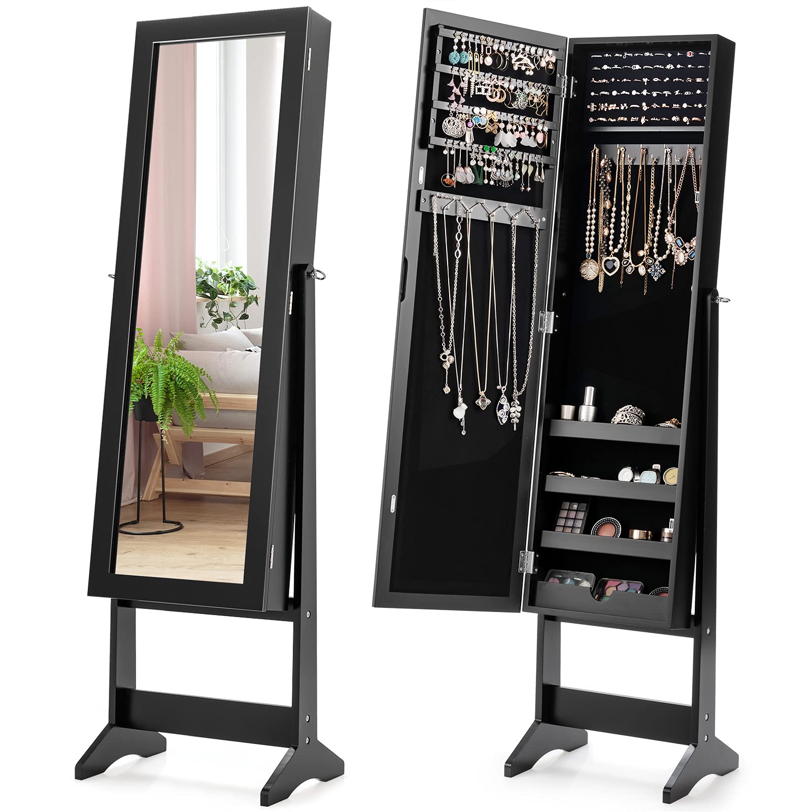 2-in-1 jewellery cabinet, 3-angle adjustable freestanding jewellery armoire with full-length mirror