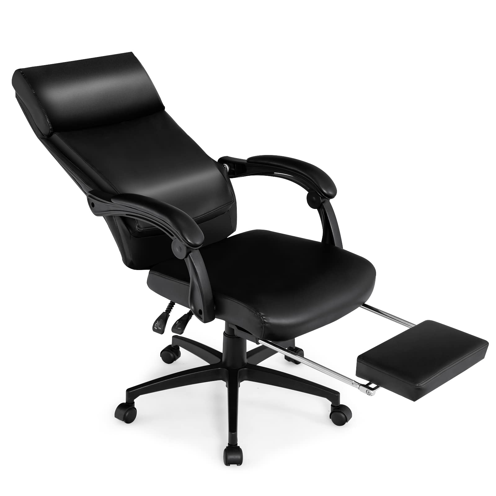 Ergonomic high-back office chair, rolling executive desk chair with retractable footrest & built-in lumbar support