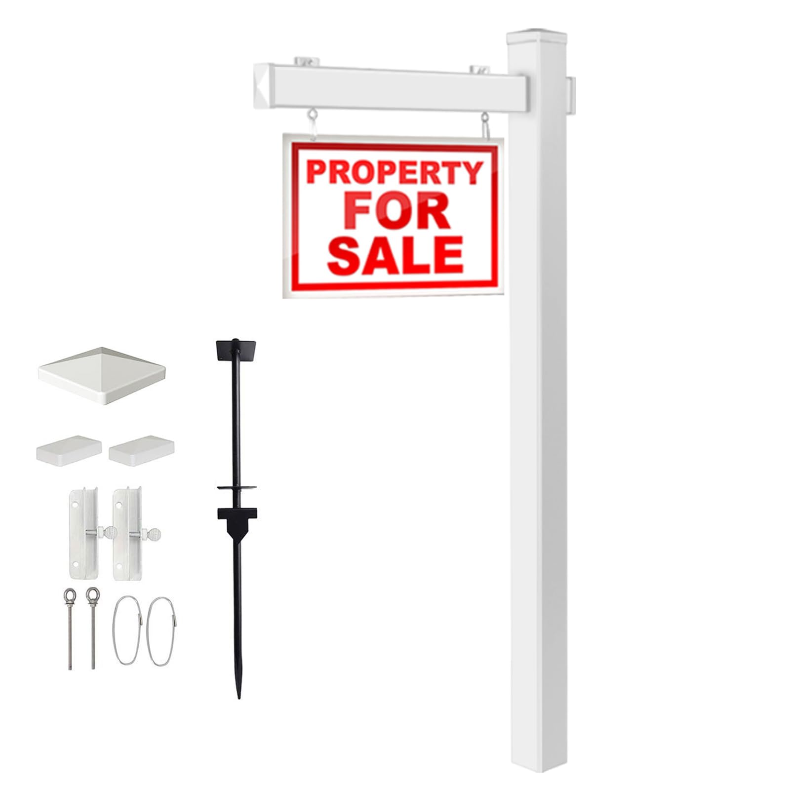 Giantexuk 6ft real estate sign post, upvc realtor yard sign post holder with stake