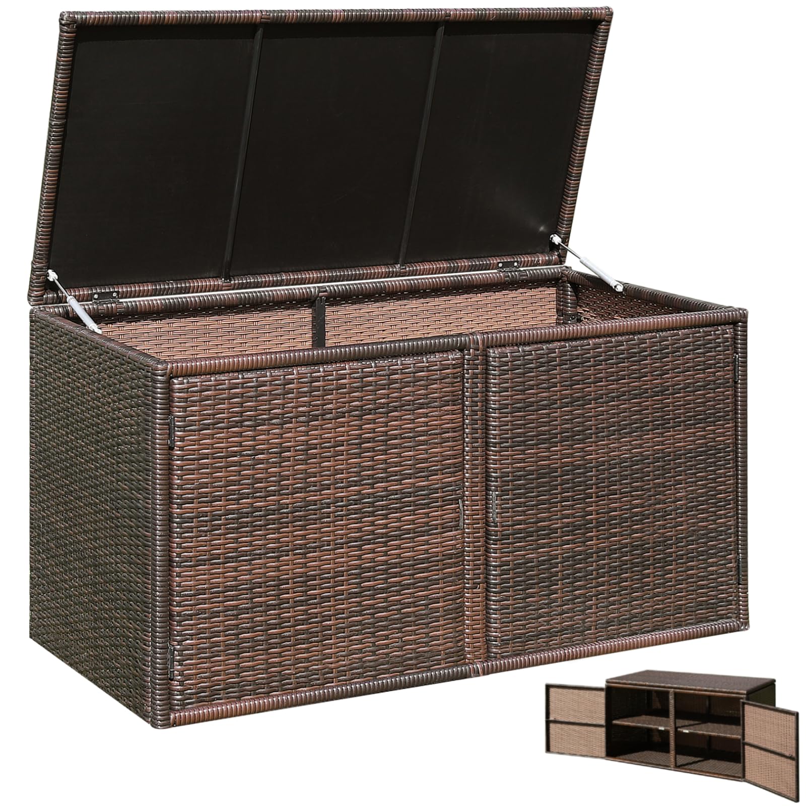 Giantexuk 330l garden storage box, weatherproof rattan deck box with 2 shelves