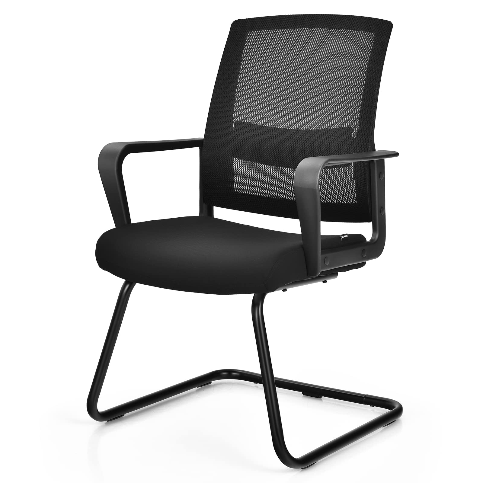 Meeting office chairs, mid-back mesh reception chair with adjustable lumbar support and sled base