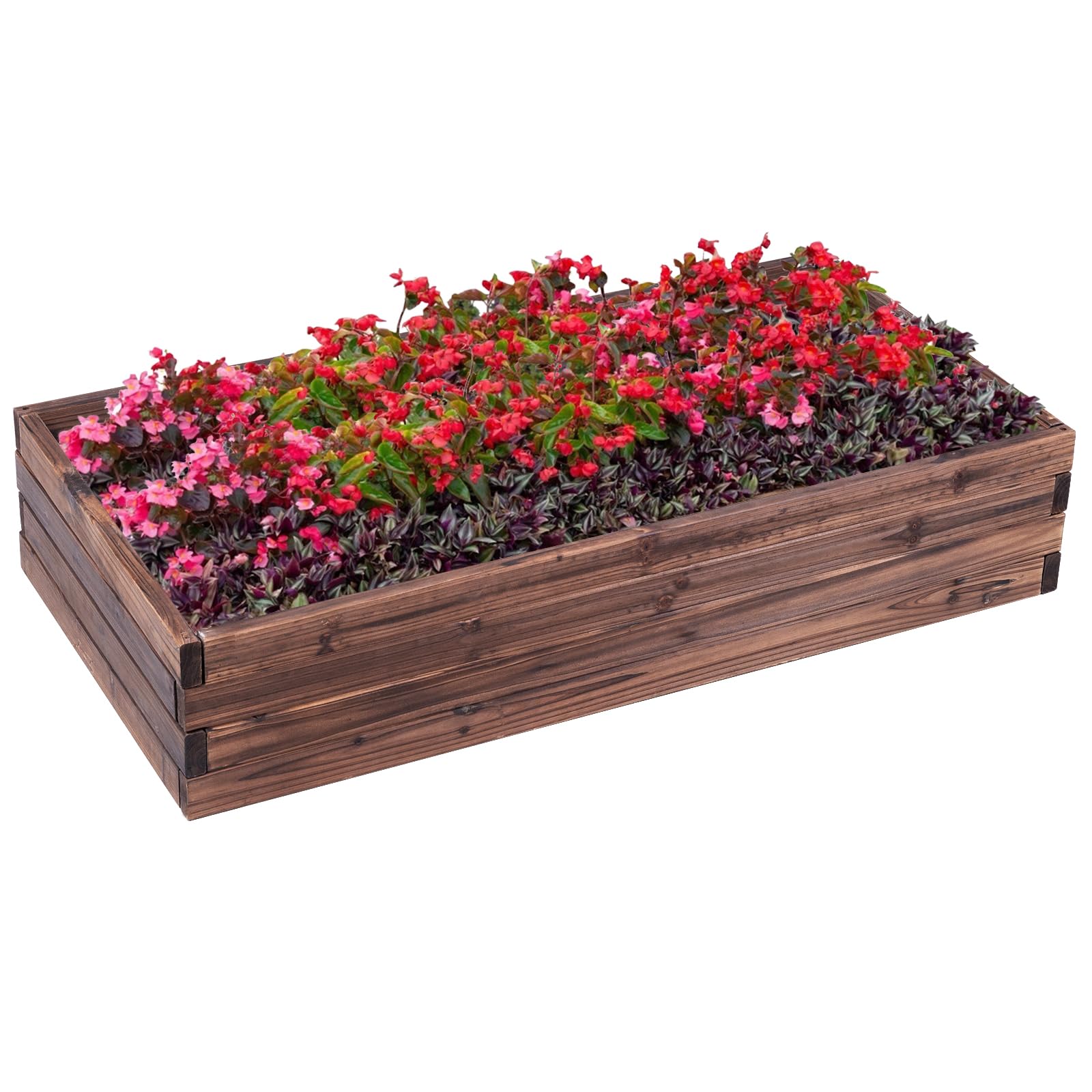 Giantexuk wooden raised garden bed, garden planter box with open bottom(brown, 117x60x23cm, rectangular)