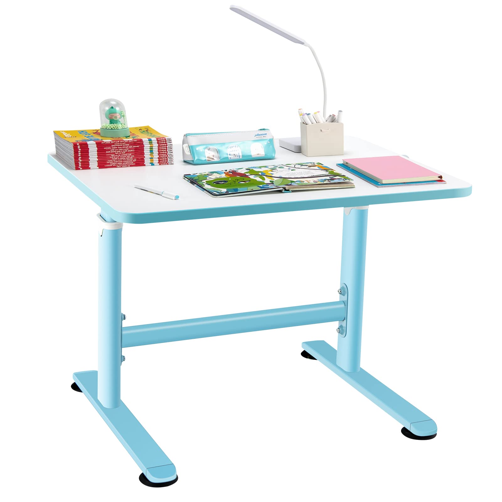 Kids desk, height adjustable children study table with hand crank system and ample tabletop