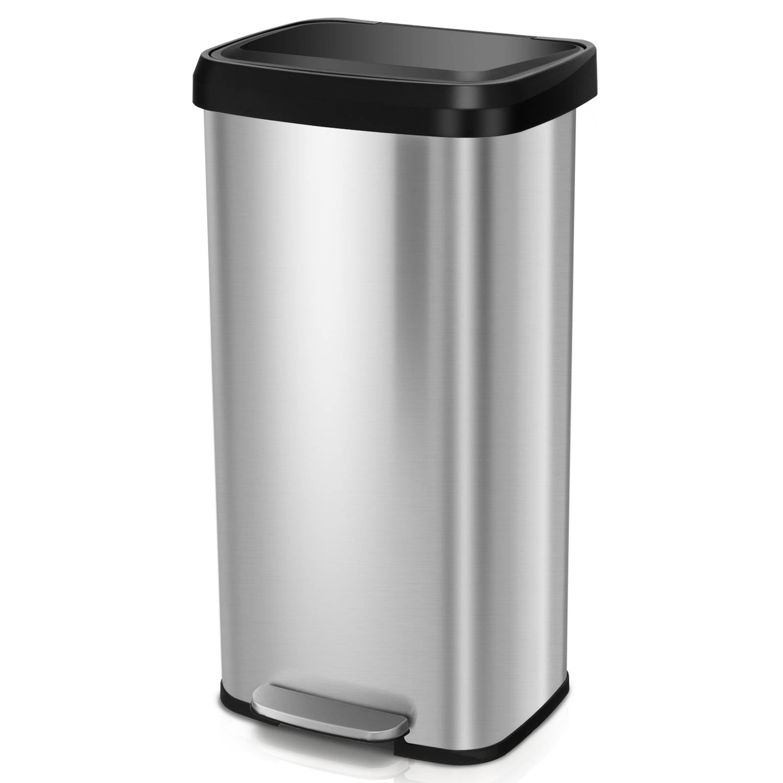 Giantexuk 68l recycling pedal bin, stainless steel rectangular trash bin with silent soft close lid & pedal