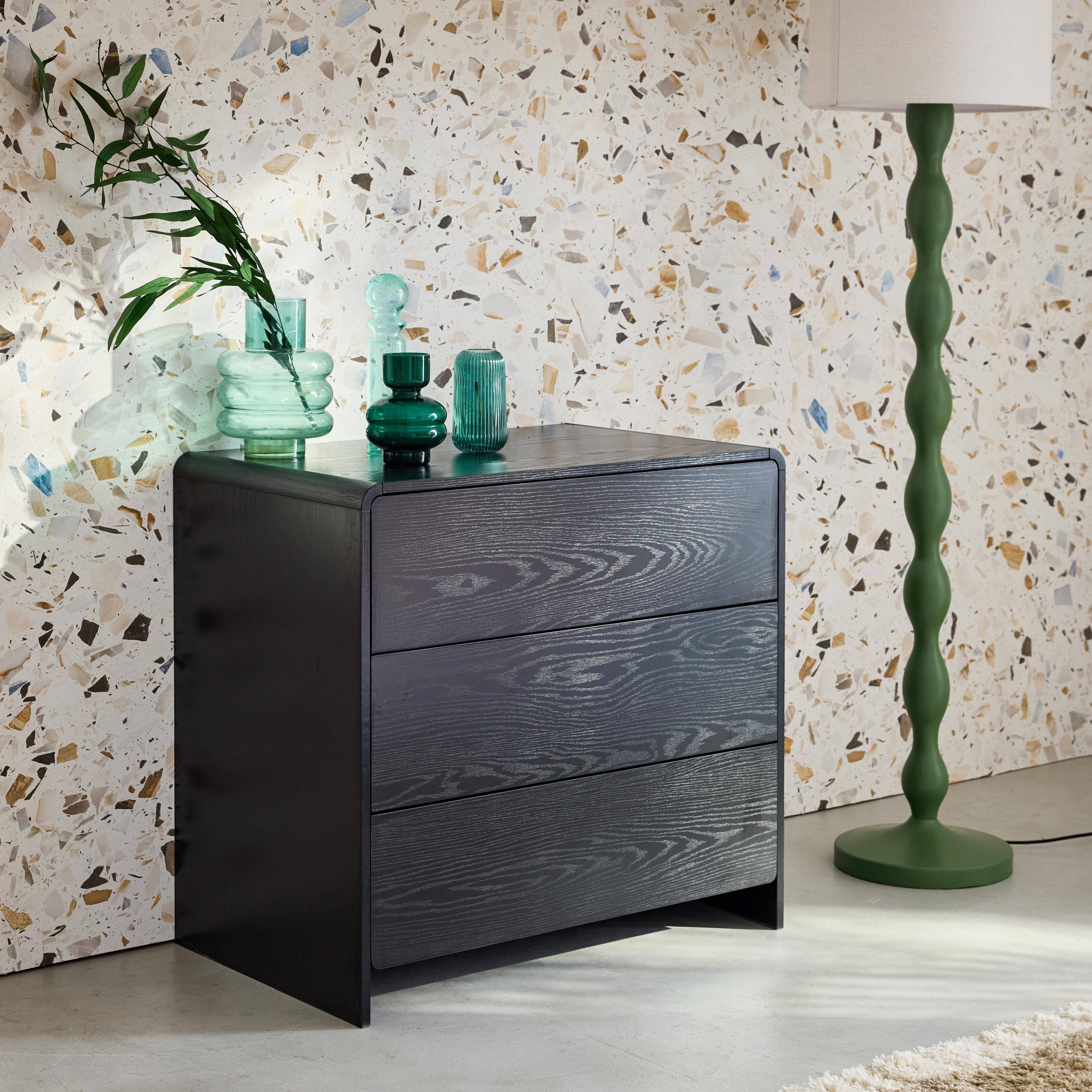 3-drawer rounded wood-effect chest