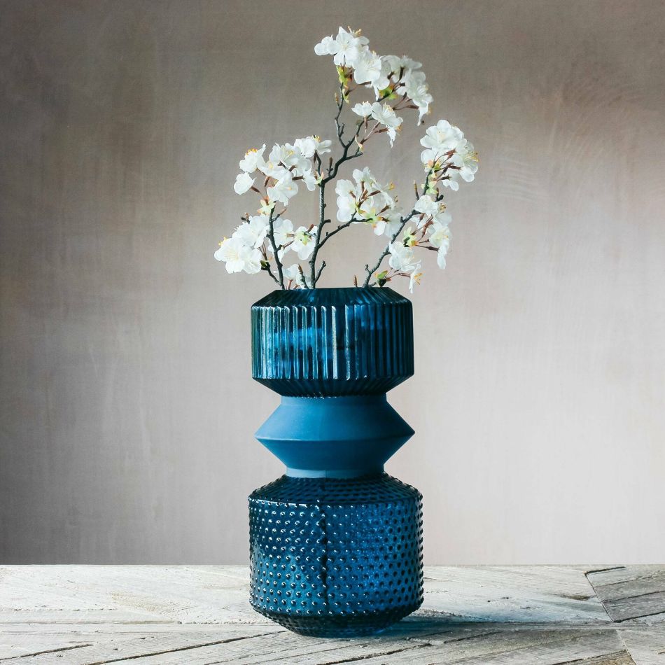 Blue Tiered Glass Vase