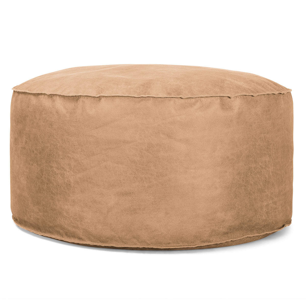 Large Round Pouffe Distressed Leather Honey Brown