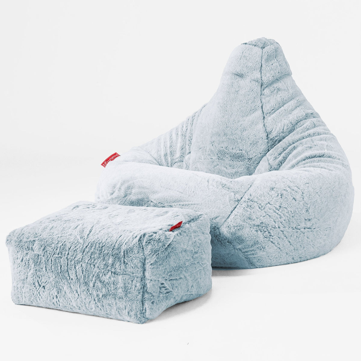 Highback Bean Bag Chair Fluffy Faux Fur Rabbit Dusty Blue