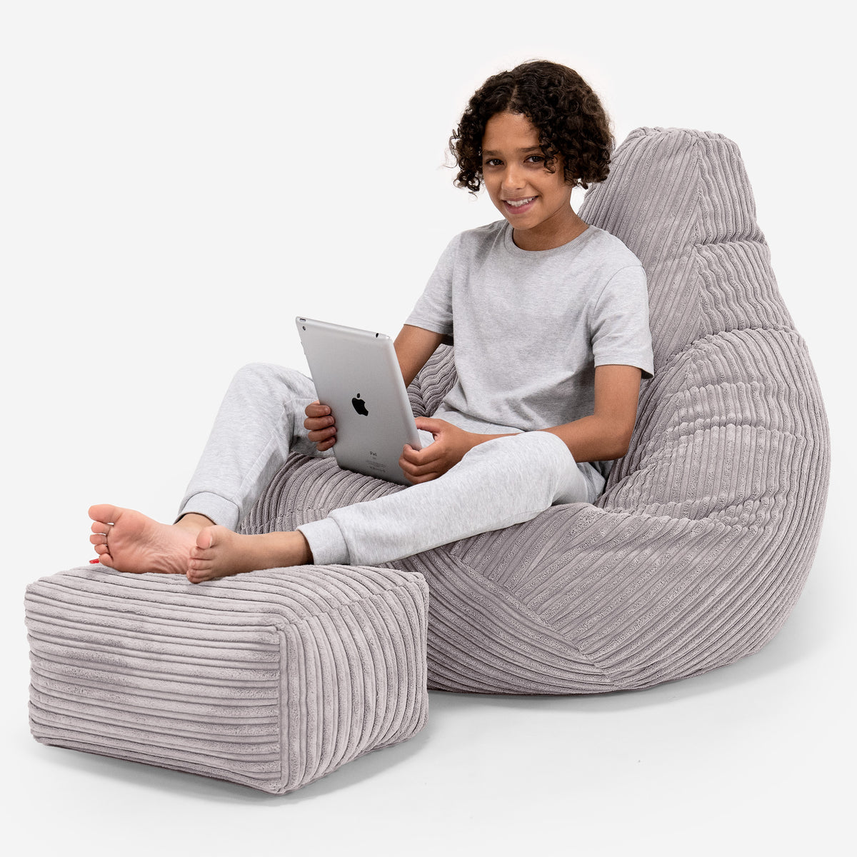 Children’s Gaming Bean Bag Chair 6-14 yr Cord Silver Grey