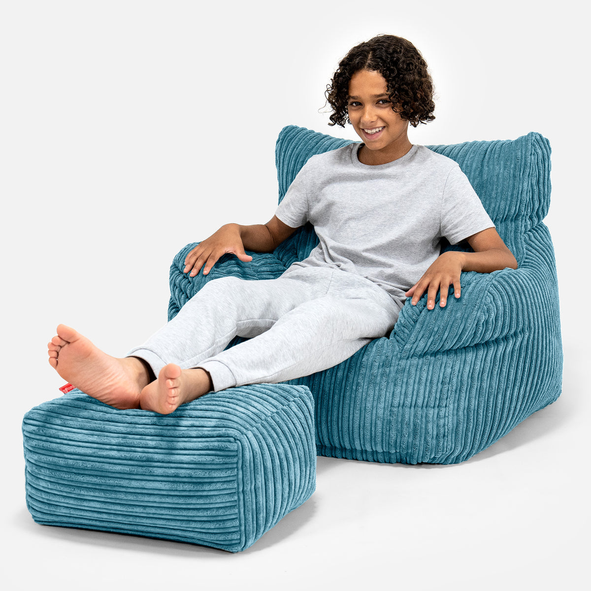 Teens Bean Bag Armchair 6-14 yr Cord Aegean Blue