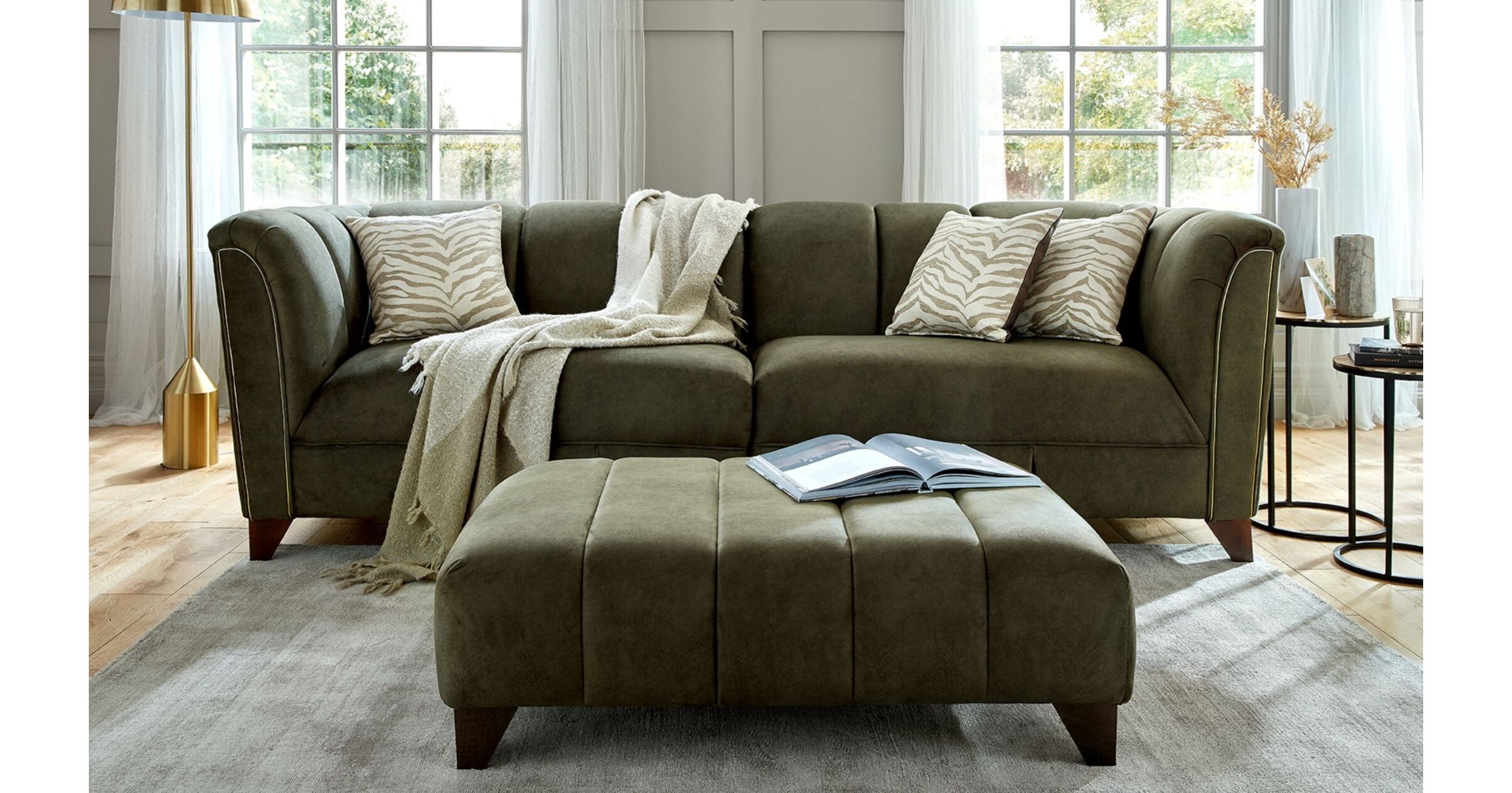 Lugo 4 Seater Fabric Sofa Settee In Dapple Sage Green