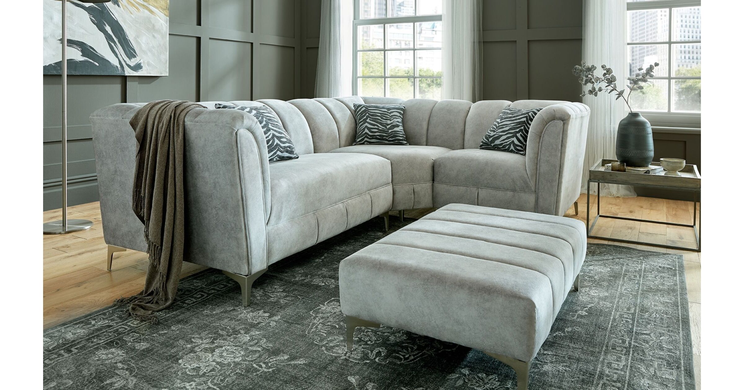 Lugo Corner Group Fabric Sofa Dapple Silver 2 Corner 1