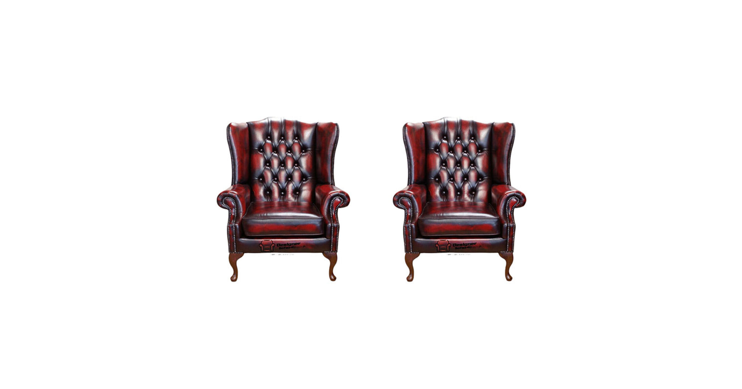 Chesterfield 2 x Mallory Wing Chair Leather Sofa Suite Offer Antique Oxblood