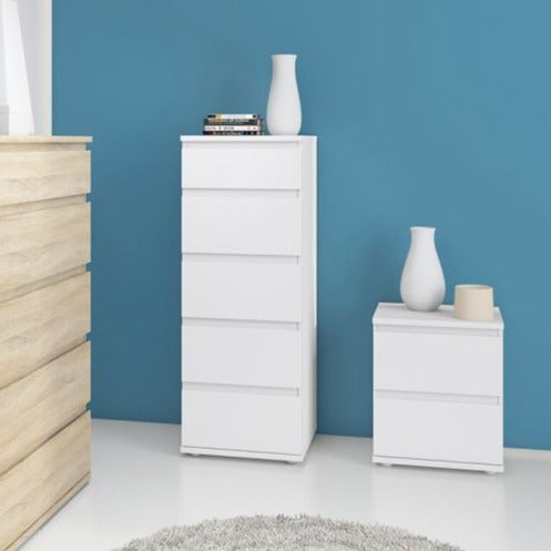 Nova Narrow Chest of 5 Drawers in White – UK