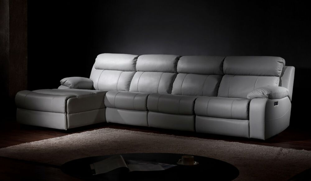 Novell Modular Recliner Sofa – Soft Grey – Top Grain Leather – In Stock