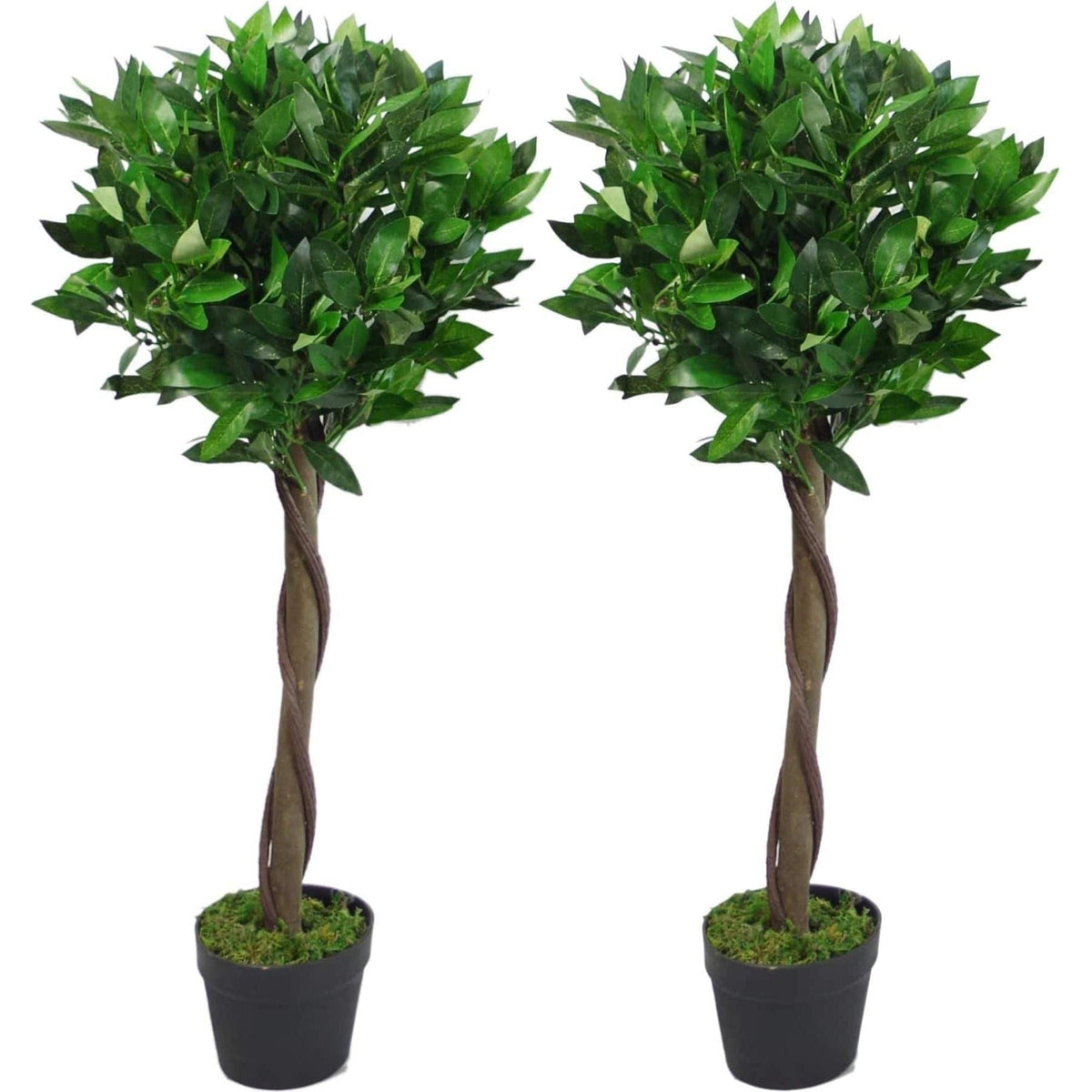 Pair of 90cm Topiary Bay Laurel Ball Artificial Trees – Twisted Stem