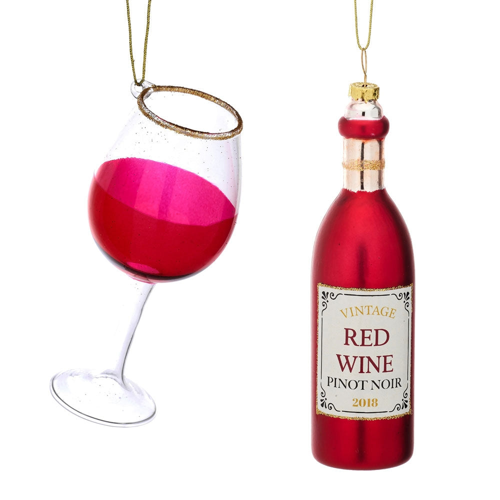 Red Wine & Glass Baubles – Set of 2