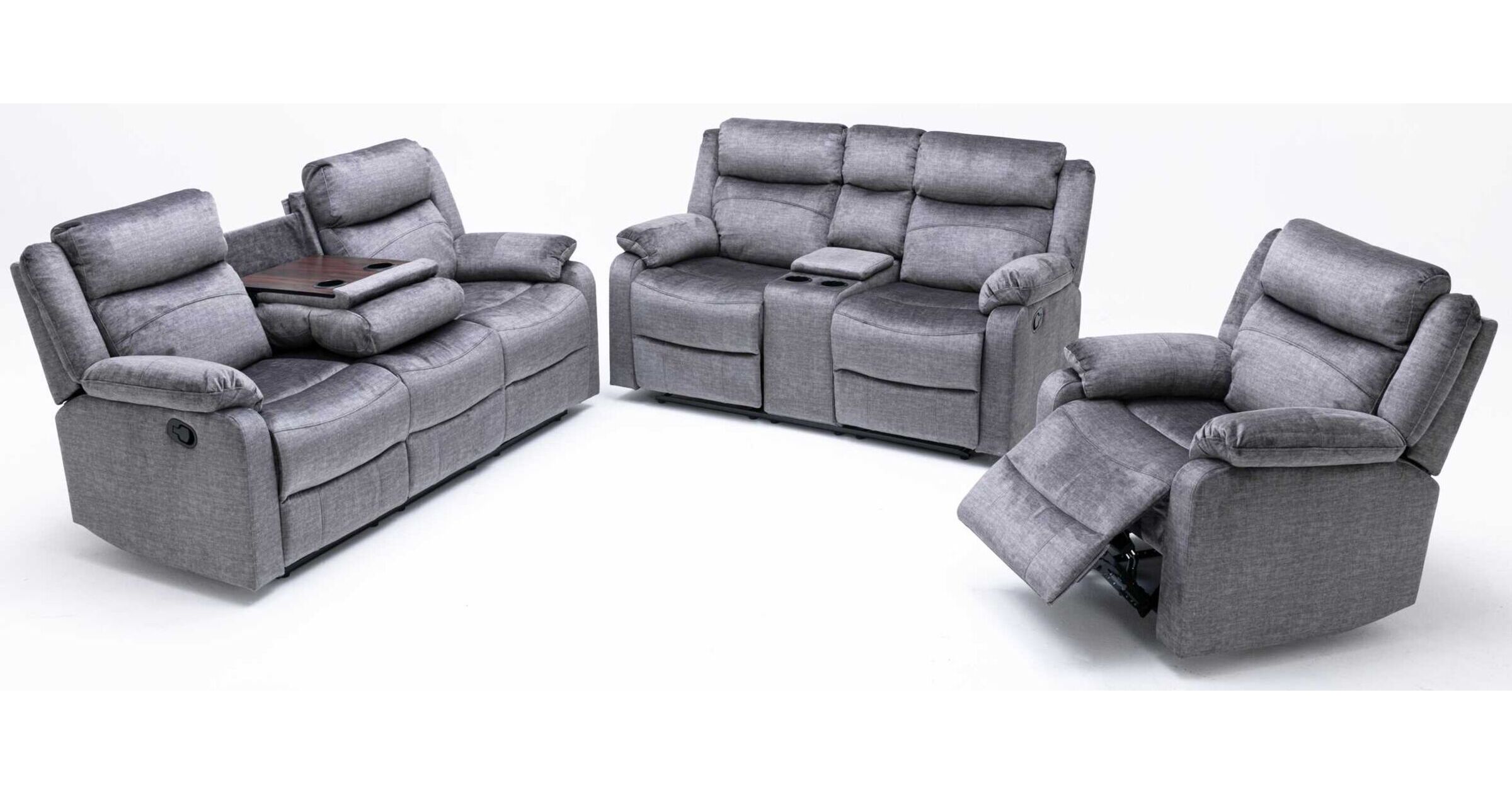 Reggie 3+2+1 Reclining Sofa Suite Graphite Grey Fabric