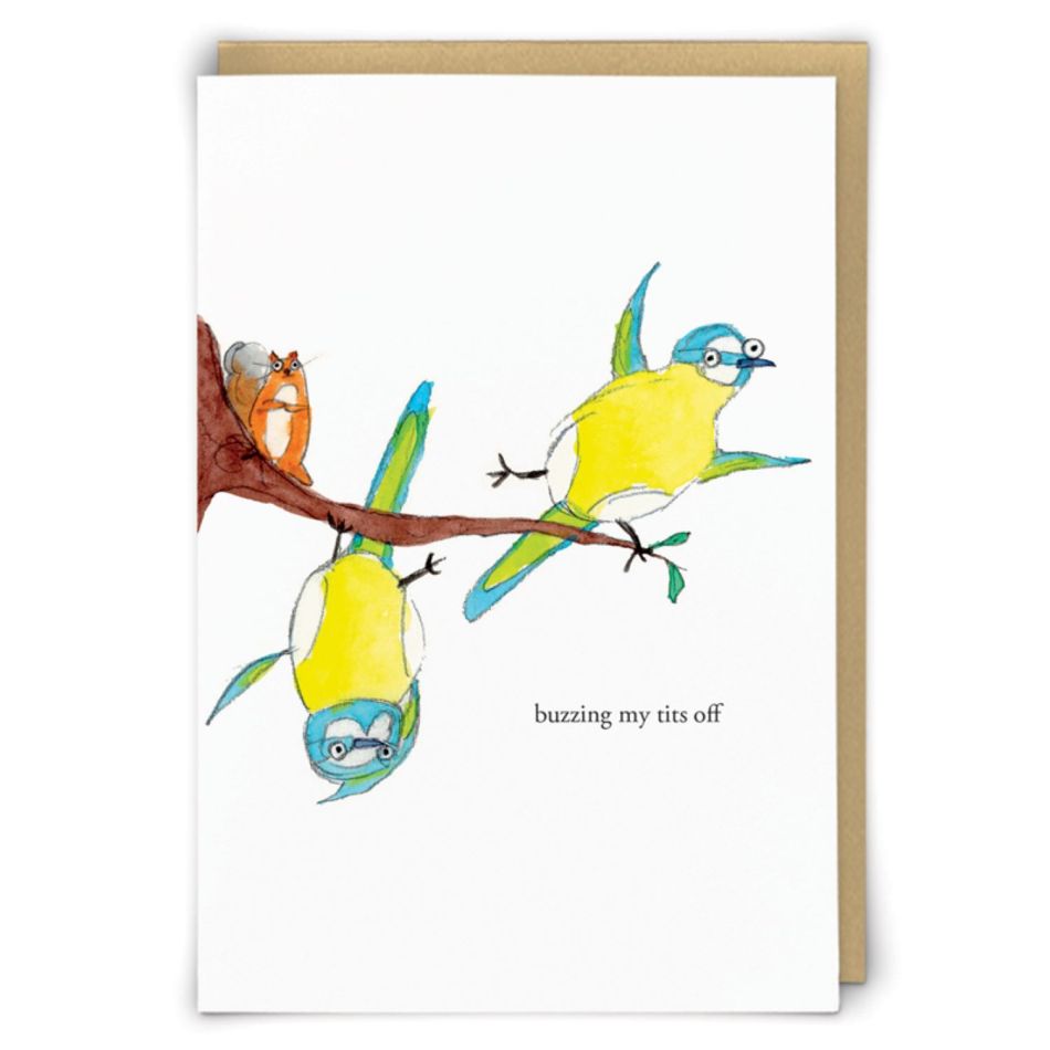 Buzzing Tits Greetings Card