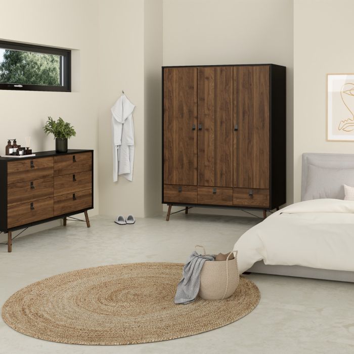 Ry Wardrobe 3 doors + 3 drawers in Matt Black Walnut – UK