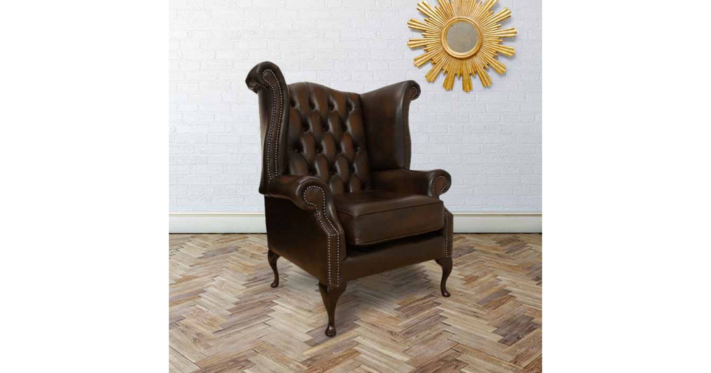 Scroll Wing Chair UK Manufactured Antique Brown