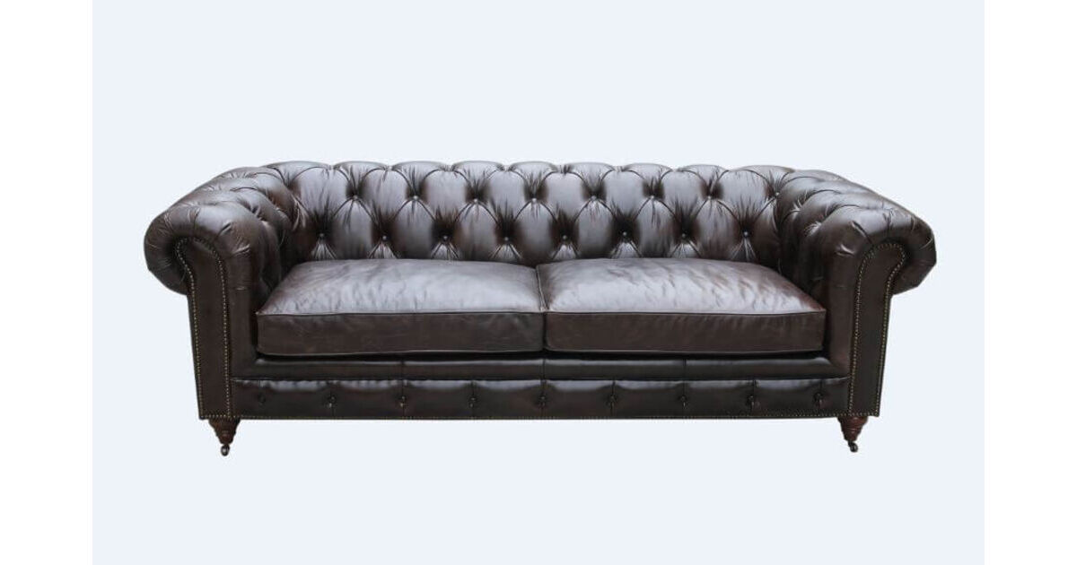 Vintage Distressed Real Leather Chesterfield 3 Seater Sofa