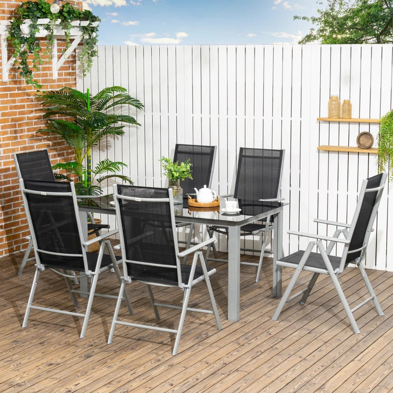 7 Piece Garden Dining Set – Outdoor Table and 6 Folding and Reclining Chairs